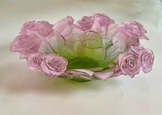 Daum Large Rose Bowl 01672 Retail $1,  980 Pate de Verre French Crystal 3
