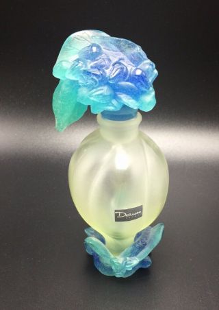 Daum France Crystal Blue Pate De Verre Leaf Vine Perfume Bottle
