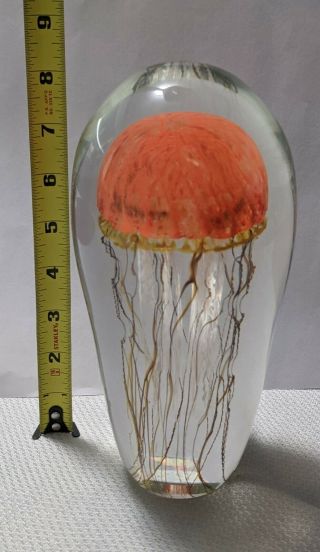 Satava Orange Pacific Coast Jellyfish Hand Crafted Glass 8 Inches Tall Signed