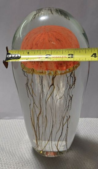 SATAVA ORANGE PACIFIC COAST JELLYFISH HAND CRAFTED GLASS 8 INCHES TALL SIGNED 2