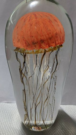 SATAVA ORANGE PACIFIC COAST JELLYFISH HAND CRAFTED GLASS 8 INCHES TALL SIGNED 3