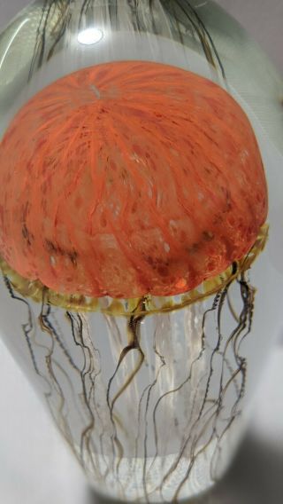 SATAVA ORANGE PACIFIC COAST JELLYFISH HAND CRAFTED GLASS 8 INCHES TALL SIGNED 5