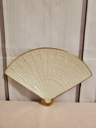 Lenox Fan Shaped Nut & Candy Dish Plate Ivory 24k Gold Trim Made In The U.  S.  A.