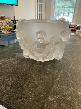 Lalique Art Glass Luxembourg Cherubs Frosted French Crystal Bowl Vase Large