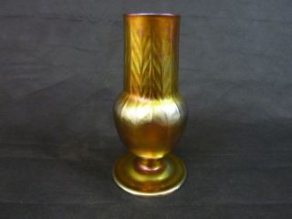 L.  C.  Tiffany Favrile Gold Aurene Iridescent Glass Vase No 1559 8 1/8 " Tall