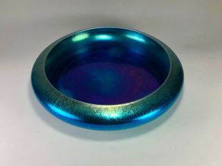 Frederick Carder Steuben Blue Aurene Footed Console Bowl Shape No.  2586