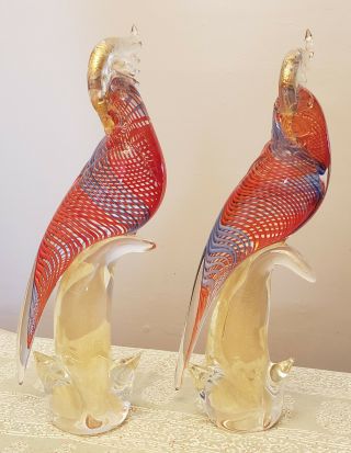 Vintage Murano Venetian Art Glass Parrot / Cockatoo Birds Italy Minty