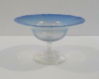L.  C.  Tiffany Favrile Pastel Blue Opalescen Art Glass Compote,  Signed