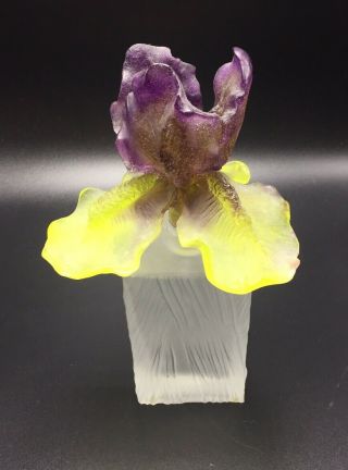 Daum France Crystal Pate De Verre Iris Flower Large Perfume Bottle