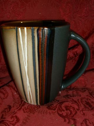 2 Better Homes and Gardens Bazaar Brown Tan Stripe Stoneware Coffee Mugs 2