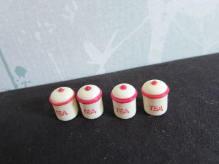 Sylvanian Families - Kitchen Spares - 4 X Cream & Red Tea Canisters - S628xx