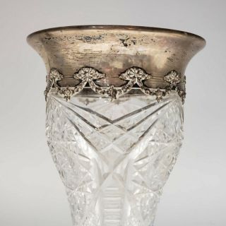 Tall American Brilliant Cut Glass Vase w/ Sterling Silver Rim ABCG 2