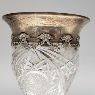 Tall American Brilliant Cut Glass Vase w/ Sterling Silver Rim ABCG 4