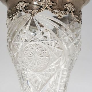 Tall American Brilliant Cut Glass Vase w/ Sterling Silver Rim ABCG 5