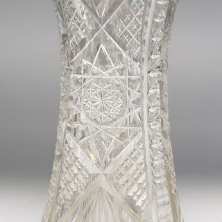 Tall American Brilliant Cut Glass Vase w/ Sterling Silver Rim ABCG 6