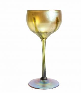 L.  C.  T Louis Comfort Gold Favrile Champagne Goblet With Drip Enamel Decoration