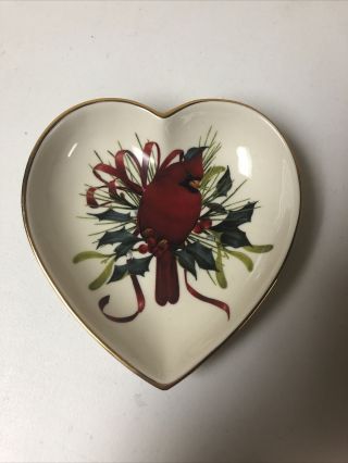 Lenox Winter Greetings Heart Candy Dish Red Cardinal