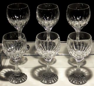 6 Baccarat Crystal Massena Claret Wine Glasses Signed 6 1/2 "