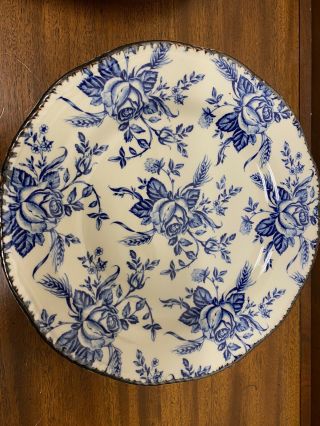 Wood And Sons Colonial Rose Chinz Dinner Plate Blue & White 10 3/4”england Roses