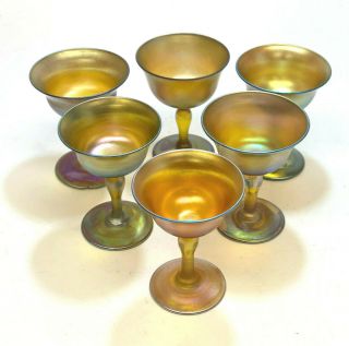 6 Louis Comfort Tiffany LCT Favrile Wine Goblets,  Multi - Hued Iridescence 2