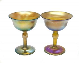 6 Louis Comfort Tiffany LCT Favrile Wine Goblets,  Multi - Hued Iridescence 5