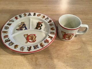 Vintage 1994 Tiffany & Co Alphabet Bears Porcelain Baby Divided Plate & Mug/cup