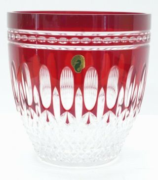 Waterford Crystal Clarendon Ruby Red Cut To Clear Ice Bucket W/ Foil Label Exc