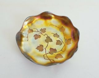 Lct Tiffany Gold Favrile Art Glass Engraved Dish / Bowl,  C.  1900