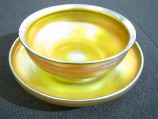 Signed & Numbered Louis Comfort Tiffany Favrile Glass Finger Bowl W/underplate