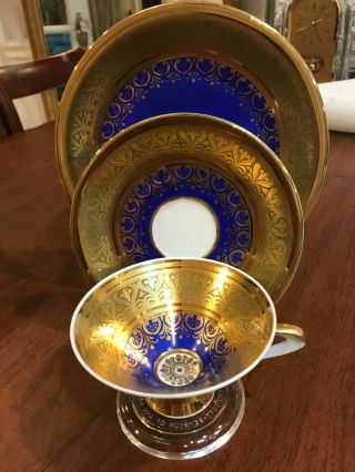 Bavaria Germany Porcelain Cup Saucer Plate Trio Gold Gild Cobalt Blue