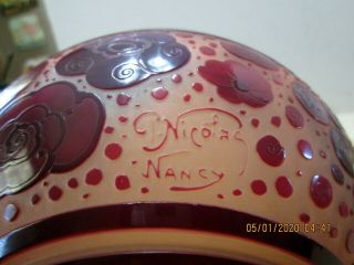 Paul Nicolas Bowl Nancy France Signed Art Glass Burgundy - Rose French Cameo Art 6