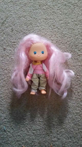 Small Plastic Doll Long Pink Hair Hong Kong Gold Pants Pink Top Blue Eyes