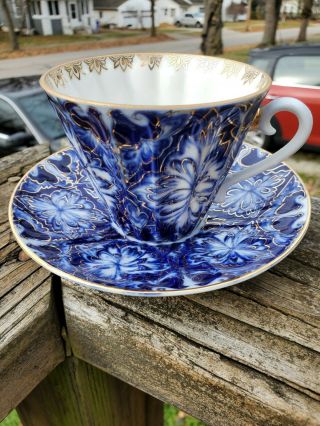 Vintage Lomonosov Porcelain Cobalt Blue & Gold Tea Cup W/saucer Made In Ussr