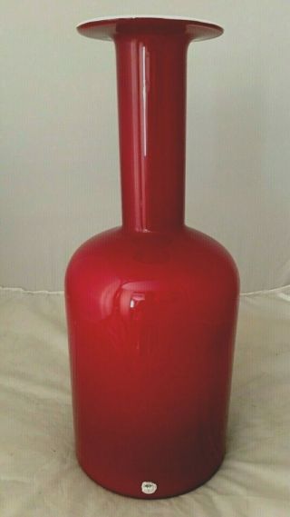 Vintage Mid Century Kastrup Holmegaard Denmark Red Over White Bottle Vase 17”