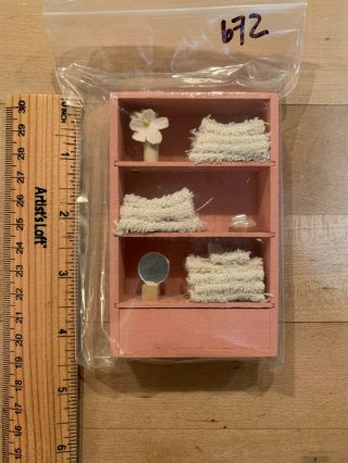 Pink Dollhouse Miniature Wooden Bathroom Cabinet With Accessories 1:12