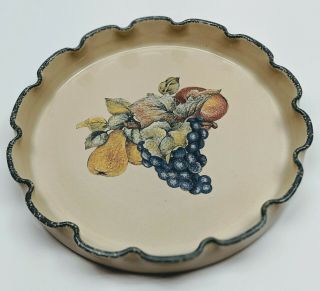 Home And Garden Party Stoneware Fluted Pie Plate - Fruit Design,  Blue Rim