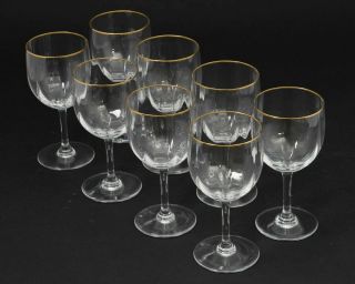 Set Of 8 Baccarat Montaigne Optic Gold Clear Glass Claret Wine Glasses 5.  75 " T