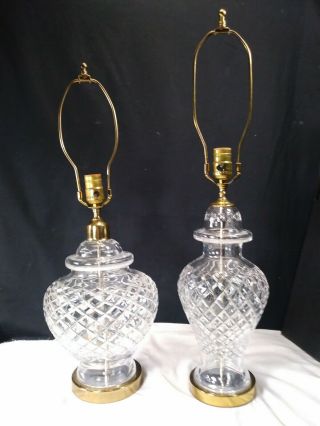 Vintage Waterford Crystal Ireland Table Lamps Brass Bases