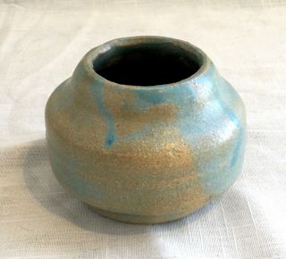 Small Vintage Hand Thrown Turquoise & Brown Pot/bowl - Signed,  Rt 1993