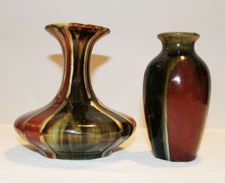Vintage Red Green And Gold Drip Glaze Vases