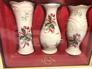 Lenox Set Of 3 Christmas 5 " Bud Vases - -