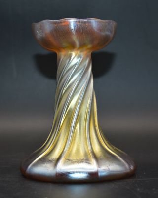 Louis Comfort Tiffany Lct Favrile Opalescent Gold Swirl 5 " Candlestick/vase