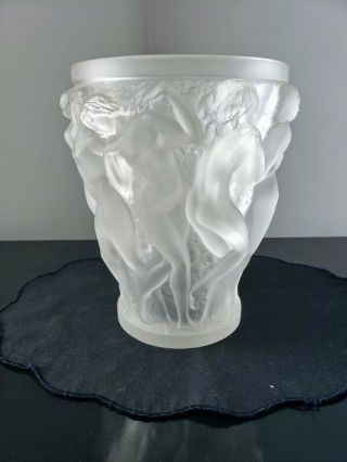Signed Large Lalique Bacchantes Crystal French Nudes Vase 9 1/2 Inch