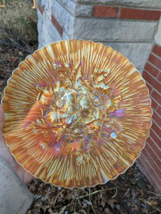 Northwood Carnival Glass Poppy Show Plate Marigold