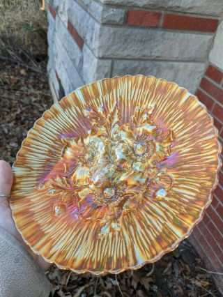 Northwood Carnival Glass Poppy Show Plate Marigold 2