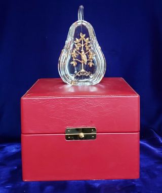 Steuben Glass Christmas Partridge In A Pear Tree 18 Karat Gold W/box
