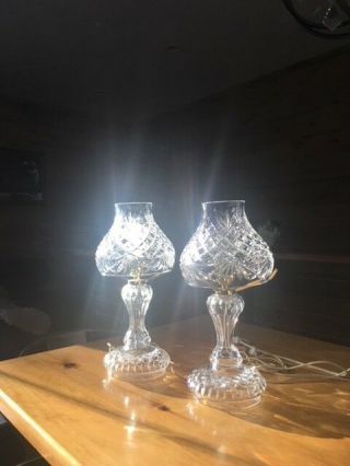 Pair Waterford Crystal Electric 2 - Piece Hurricane Lamps