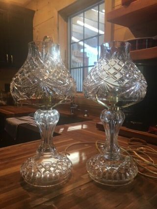 PAIR Waterford Crystal Electric 2 - Piece Hurricane Lamps 2