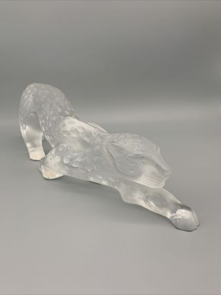 Lalique Large Creeping Leopard Frosted Crystal Sculpture 11652 14 1/2 " (269010)