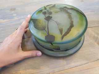 Large Trinket Dish Daum Nancy France Art Nouveau Enameled Cameo Glass 6.  5”
